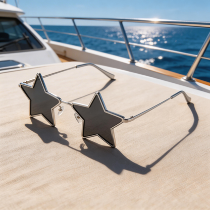 ✨ Trendy | Metal Frame | Fun & Bold Fashion | Perfect for Trendsetters | Star-Shaped Black Lenses