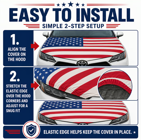🇺🇸 Universal American Hood Flag Cover 🔥 Secure Buckle Design for Stable Highway Driving 🦅 Fits Most Cars, SUVs & Pickups【Buy 2 Free Shipping】