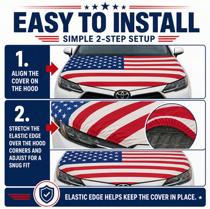 🇺🇸 Universal American Hood Flag Cover 🔥 Secure Buckle Design for Stable Highway Driving 🦅 Fits Most Cars, SUVs & Pickups【Buy 2 Free Shipping】