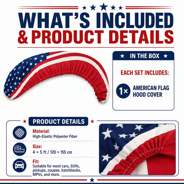 🇺🇸 Universal American Hood Flag Cover 🔥 Secure Buckle Design for Stable Highway Driving 🦅 Fits Most Cars, SUVs & Pickups【Buy 2 Free Shipping】