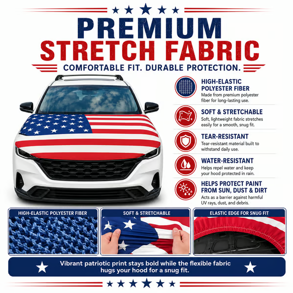 🇺🇸 Universal American Hood Flag Cover 🔥 Secure Buckle Design for Stable Highway Driving 🦅 Fits Most Cars, SUVs & Pickups【Buy 2 Free Shipping】