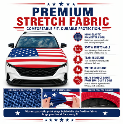 🇺🇸 Universal American Hood Flag Cover 🔥 Secure Buckle Design for Stable Highway Driving 🦅 Fits Most Cars, SUVs & Pickups【Buy 2 Free Shipping】