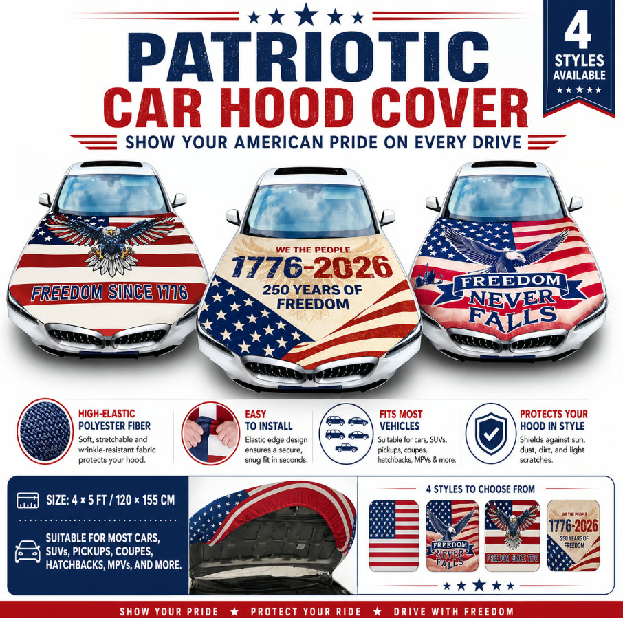 🇺🇸 Universal American Hood Flag Cover 🔥 Secure Buckle Design for Stable Highway Driving 🦅 Fits Most Cars, SUVs & Pickups【Buy 2 Free Shipping】