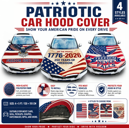 🇺🇸 Universal American Hood Flag Cover 🔥 Secure Buckle Design for Stable Highway Driving 🦅 Fits Most Cars, SUVs & Pickups【Buy 2 Free Shipping】