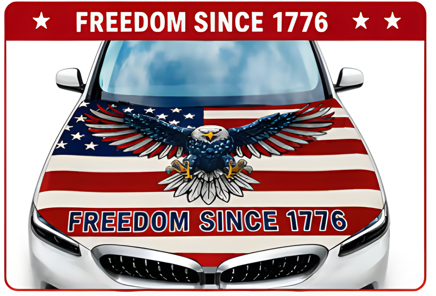 🇺🇸 Universal American Hood Flag Cover 🔥 Secure Buckle Design for Stable Highway Driving 🦅 Fits Most Cars, SUVs & Pickups【Buy 2 Free Shipping】