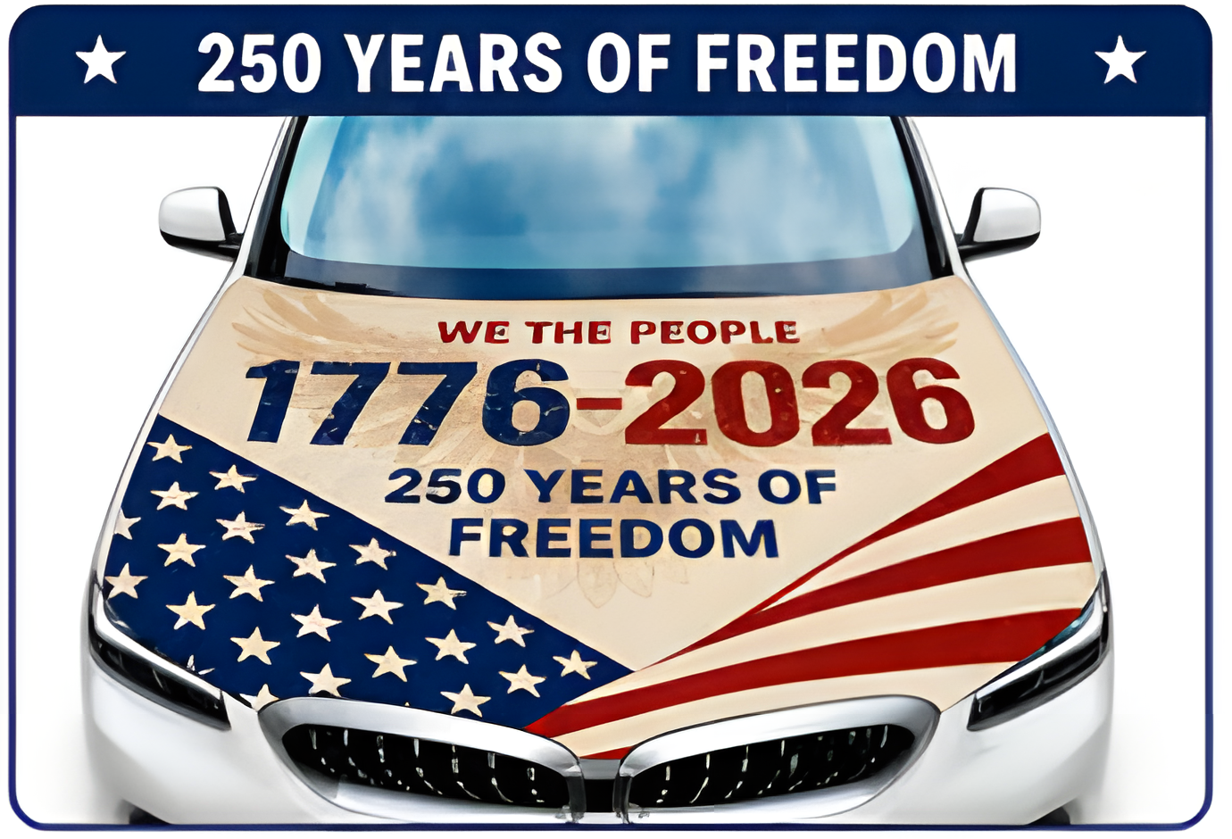 🇺🇸 Universal American Hood Flag Cover 🔥 Secure Buckle Design for Stable Highway Driving 🦅 Fits Most Cars, SUVs & Pickups【Buy 2 Free Shipping】
